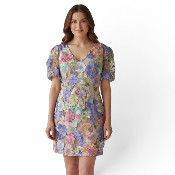 Rosie Posie Dresses & Skirts - Rosie Posie Size L 3D Floral Mesh Mini Dress Fairycore Coquette Dreamy